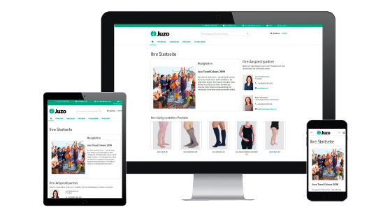 Ein Bildschirm, Tablett und Smartphone auf denen man die Startseite des Onlineshops sieht Ein Bildschirm, Tablett und Smartphone auf denen man die Startseite des Onlineshops sieht